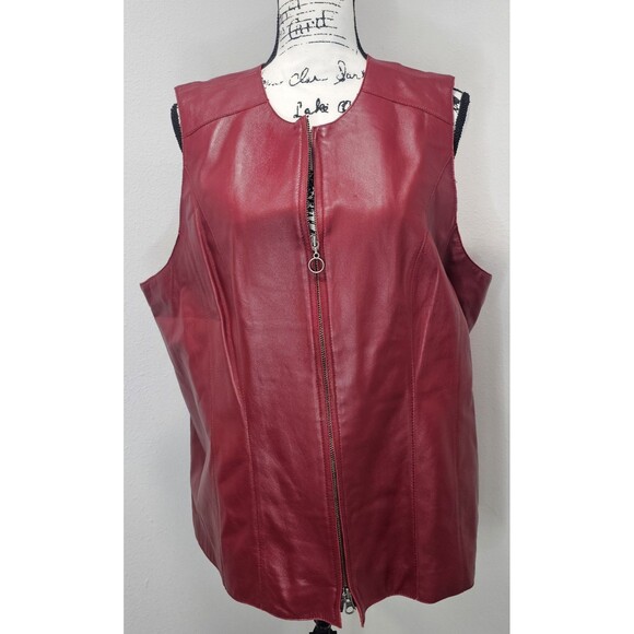 Caslon Women's Genuine Lamb Skin Red Soft Double Zipper Closure Pocket Vest 1X - Picture 1 of 13